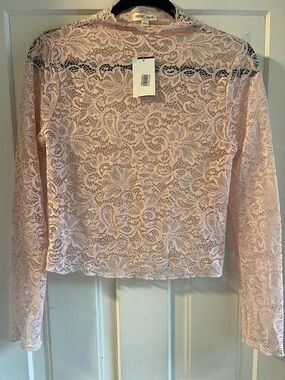 Moa Moa Dry Goods Stretchy Pink Blush Lace Long Sleeve Top